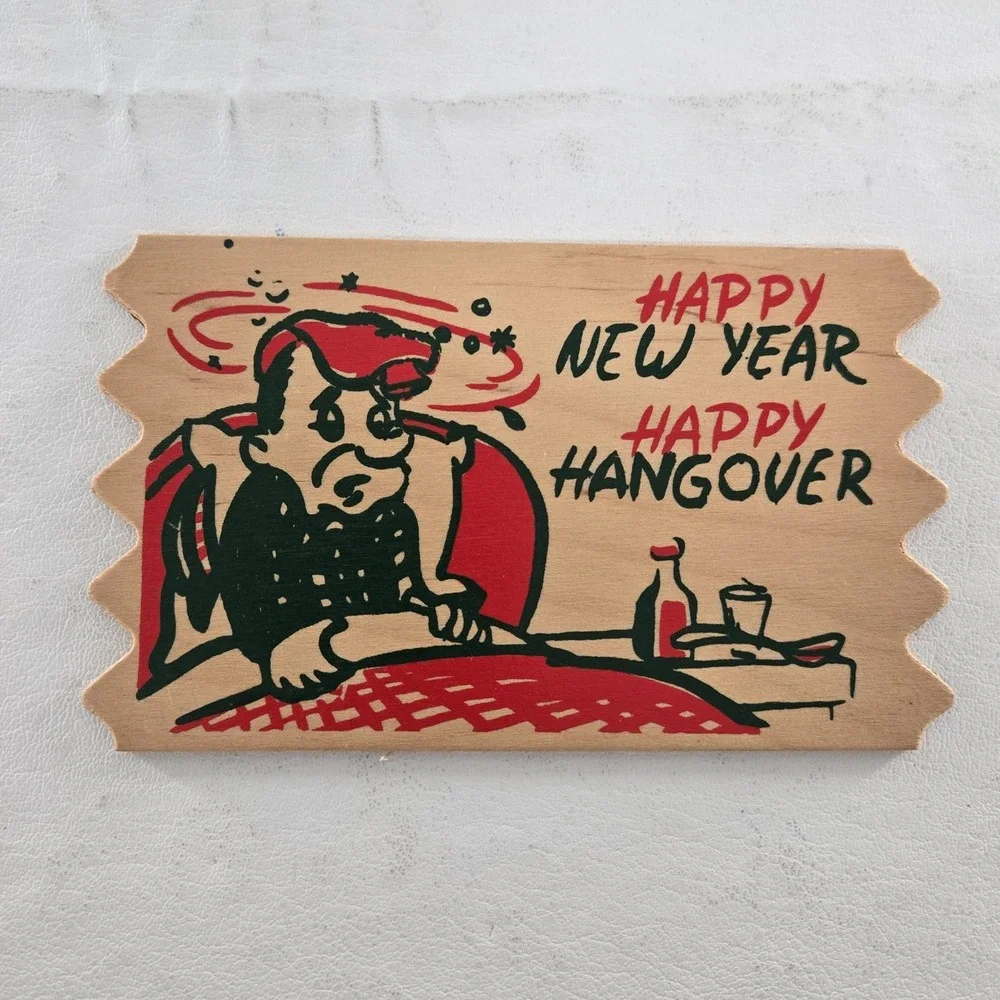 Happy New Year Wood Postcards Lot of 5 New ATTCO-227 Holiday 3x5in.